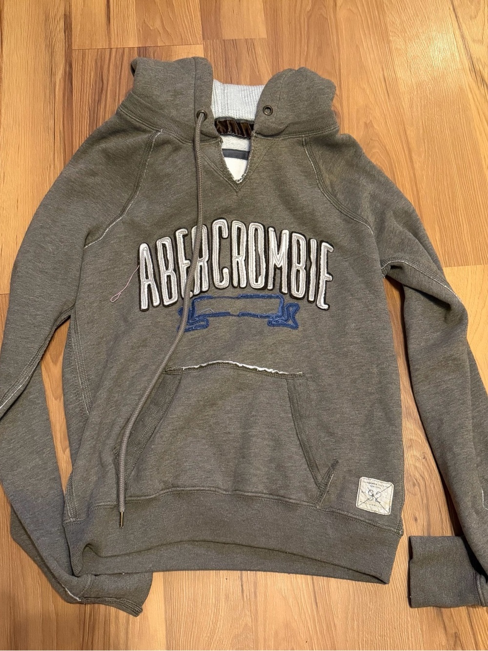 Y2K Abercrombie & Fitch Olive Gray Hooded Sweatshirt with Embroidered Logo